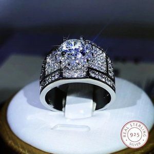 925 Sterling Silver Luxury White Engagement Ring Women Men Wedding